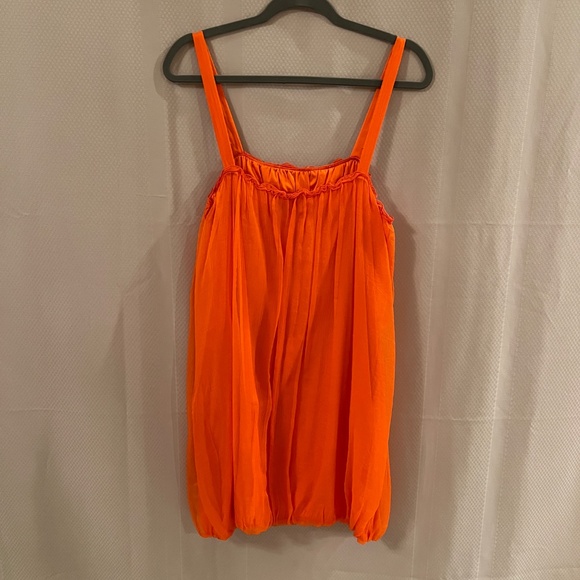 Alice + Olivia 100% SILK Chiffon Orange Sleeveless Bubble Dress SZ L - Picture 15 of 16